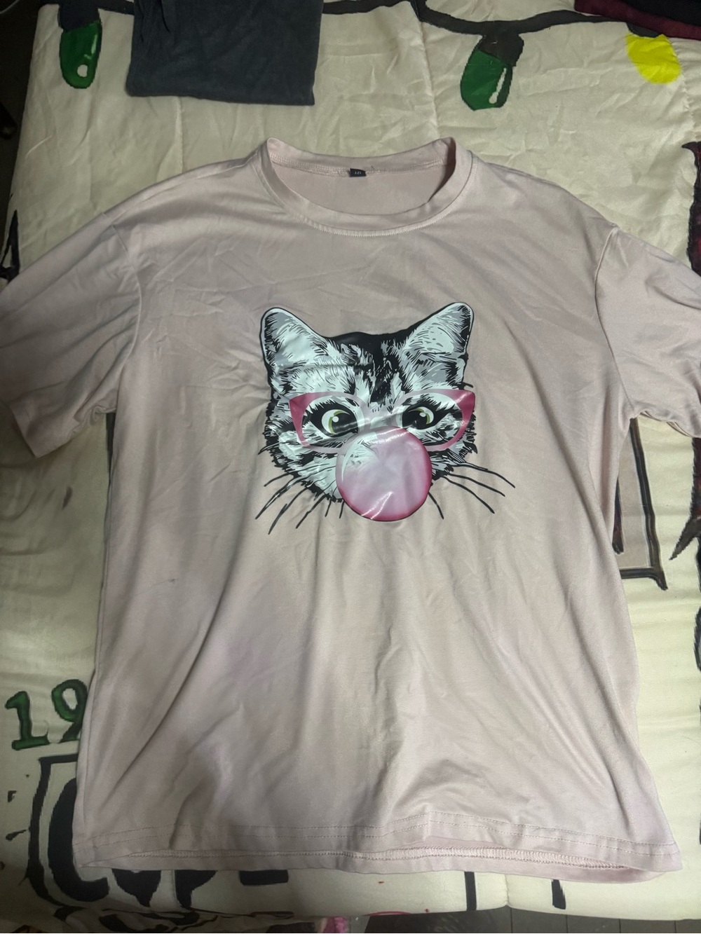 SHEIN Pink Cat Bubble Gum Graphic Tee